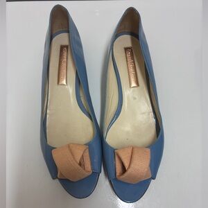 Rupert Sanderson Blue Flats with Peach Bow